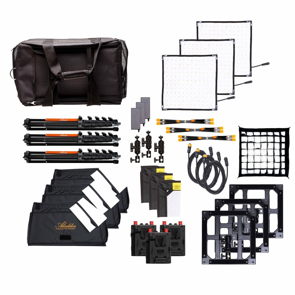 Aladdin - Kit de 3x BI-FLEX M7 (70W Bi-Color) Avec sac, softbox, pieds et louver
