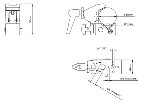 [C1575B] Avenger - Pince Super Clamp™, noire, pour tubes de Ø 13-55 mm